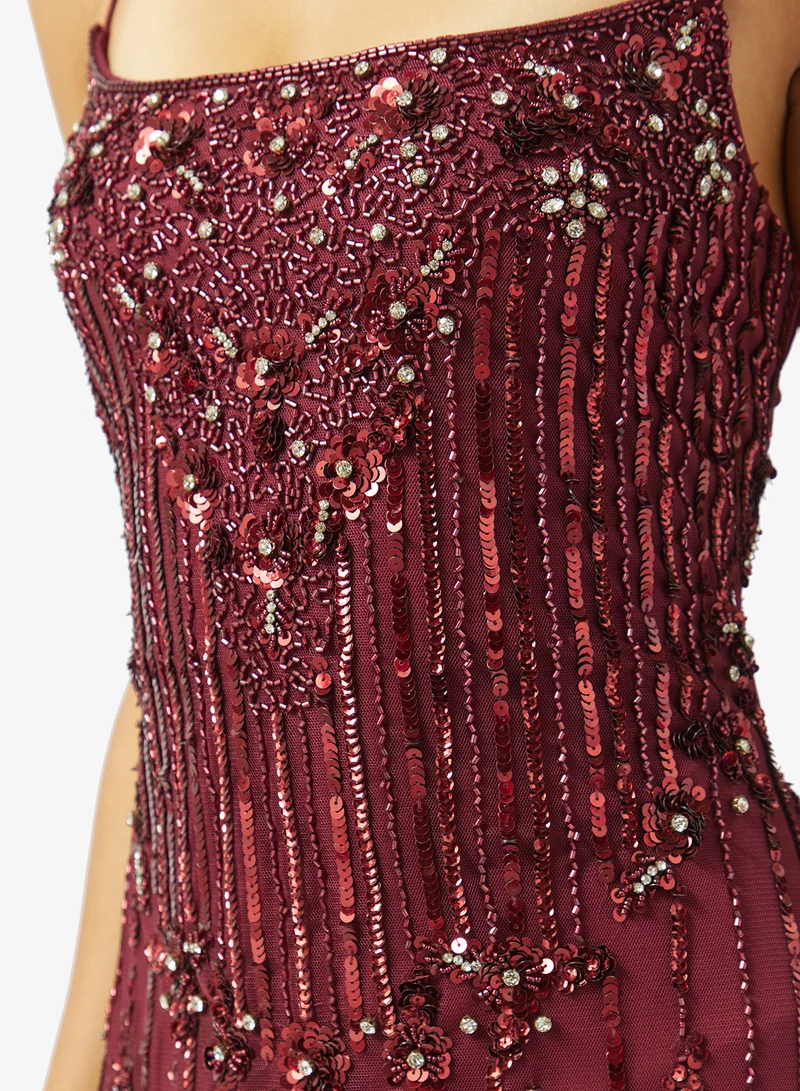 Namshi x Bead Embellished Evening Gown with Slit